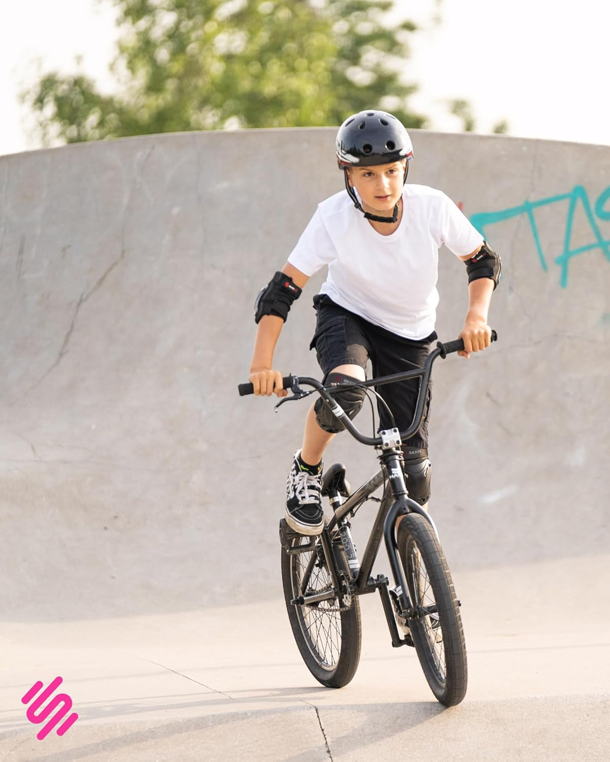 Knee Pads for Kids - Knee and Elbow Pads Set - PROTECT-1 - Size S Pink White - Wrist Guards Skating Protective Gear, Skateboard, Roller Skate, Ice Skates for Kids