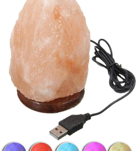 USB Himalayan Salt Lamp with Multi-Color LED Changing Bulb - Hand Carved Crystal Salt Rock Mini Lamp