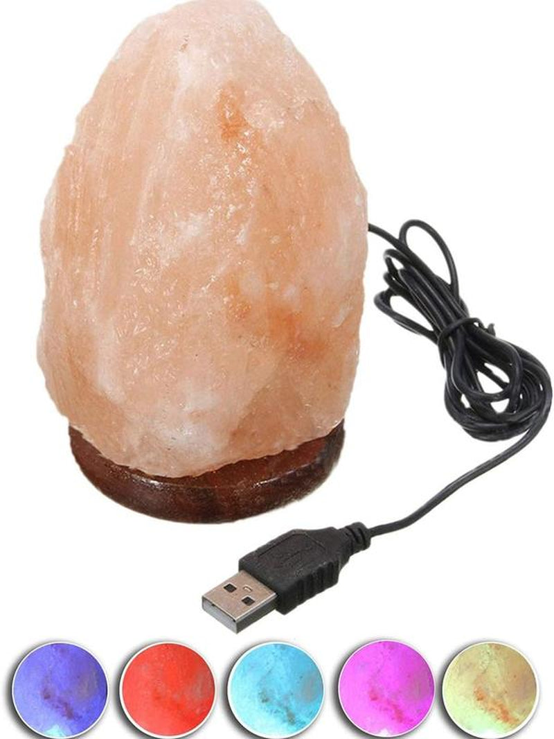 USB Himalayan Salt Lamp with Multi-Color LED Changing Bulb - Hand Carved Crystal Salt Rock Mini Lamp