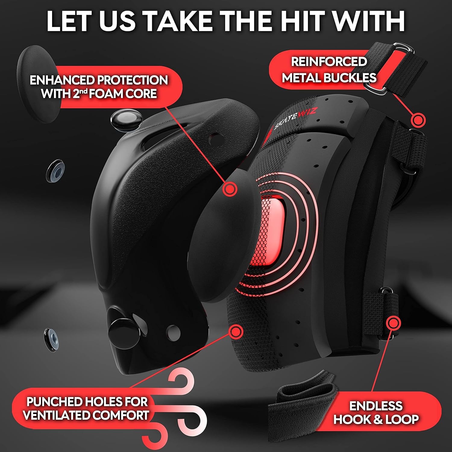 Knee Pads for Kids - Knee and Elbow Pads Set - PROTECT-1 - Size S Black - Wrist Guards Skating Protective Gear, Skateboard, Roller Skate, Ice Skates for Kids