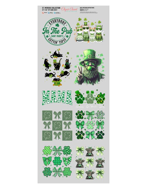 Load image into Gallery viewer, St. Patrick Gang Sheet 10 Premium Quality DTF Heat Transfer Prints DIY 24X62&quot;
