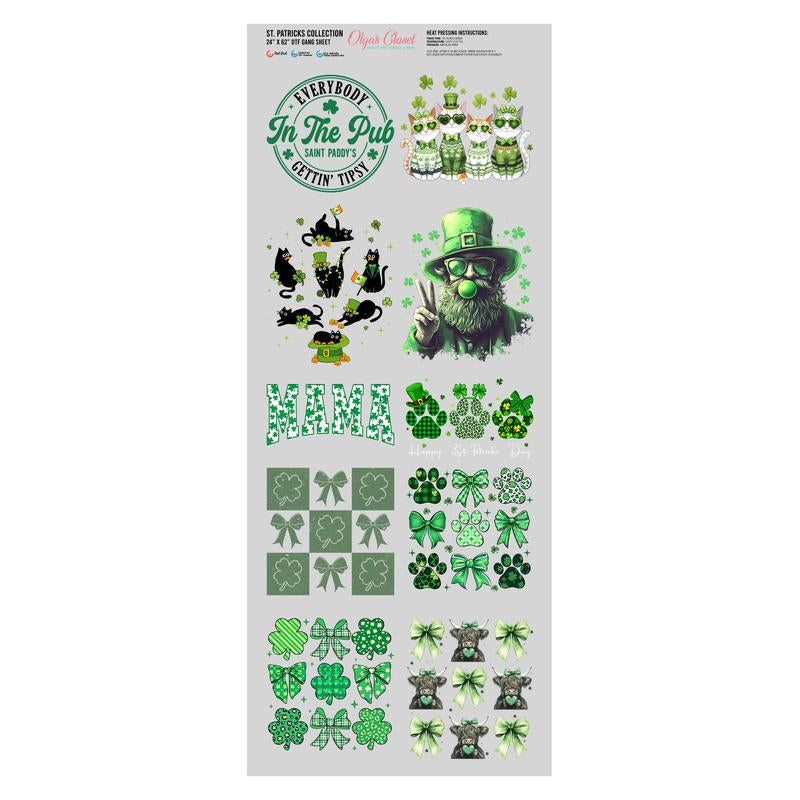 St. Patrick Gang Sheet 10 Premium Quality DTF Heat Transfer Prints DIY 24X62"
