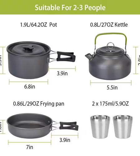 12Pcs Camping Cookware Set Camping Stove Aluminum Pot Pans Kit