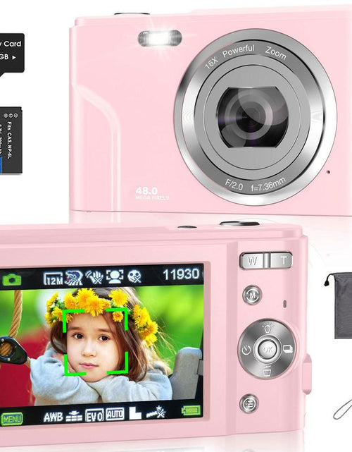 Load image into Gallery viewer, Auto Focus Digital Camera, 1 Count Full HD 1080P/48MP Mini Digital Cameras with 32G Memory Card, Compact Portable Camera, 16X Zoom Digital Camera Pictures For, Photo Camera, Shoot Cameras, Pocket Camera
