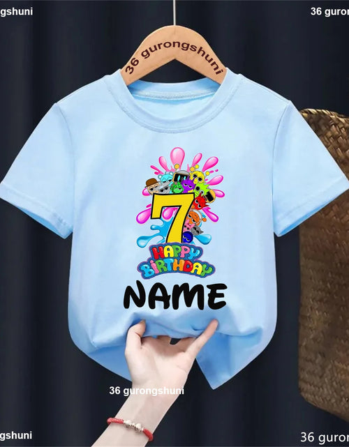 Load image into Gallery viewer, Colorful 7Th Happy Birthday Game Sprunki Printed T Shirt for Girls/Boys Custom Name Birthday Party Kids Clothes Summer T-Shirt
