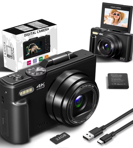 4K Compact Digital Photography Camera, 18X Digital Zoom, Vintage Vlog Video Recorder for Youtube, 180° Flip Screen, Wifi Webcam