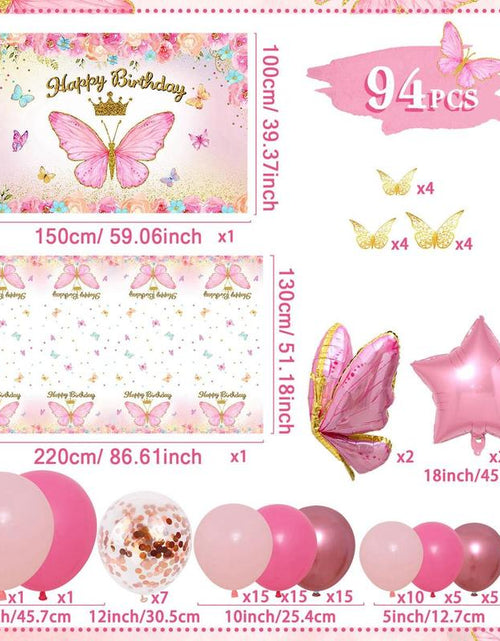 Load image into Gallery viewer, Butterfly Birthday Balloon Arch Kit, 95Pcs Purple Pink Butterfly Birthday Party Decoration DIY Set, Lavender Balloons Foil Balloons, Happy Birthday Backdrop Tablecloth, Girl&#39;S Birthday Party Balloon Garland, Party Supplies, Father&#39;S Day Gift
