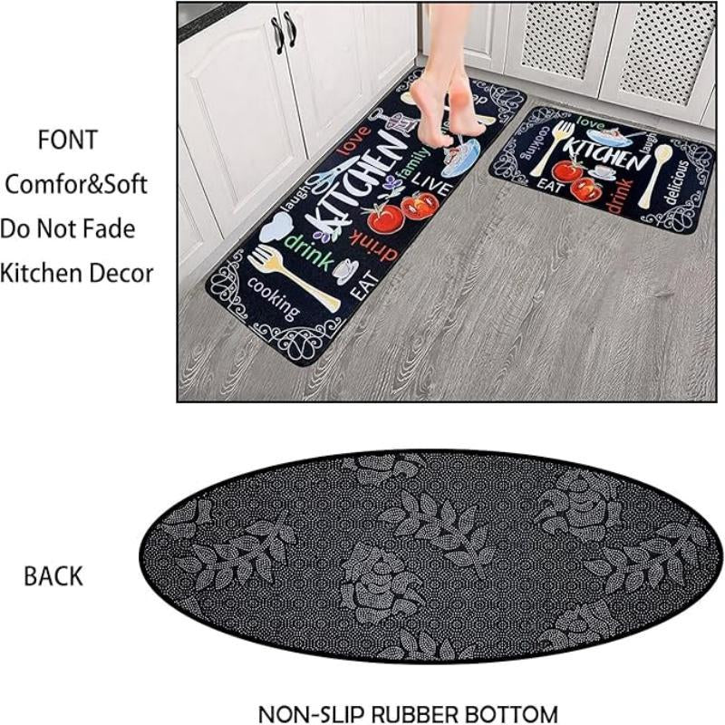 Cutlery Pattern Kitchen Mat, 2 Counts/Set Non-Slip Kitchen Rug, Room Decor Waterproof Kitchen Floor Mat, Washable Kitchen Rugs, Kitchen Decoration, Home Decor