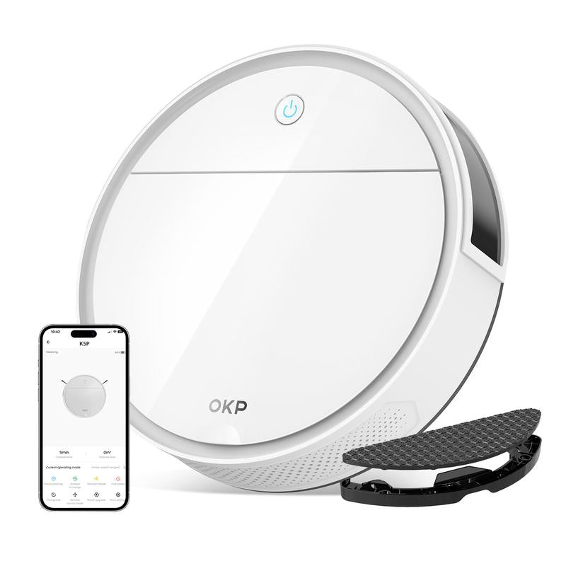 OKP K5 Pro Robot Vacuum and Mop, 2 in 1 Mopping Robotic Vacuum with 5000 Pa Suction Power, Auto Self-Recharging, Wi-Fi(2.4Hz Only) /App/Alexa/Remote Control, Good for Hard Floors and Pet Hair Pick up Home Appliances Robotvacuummop