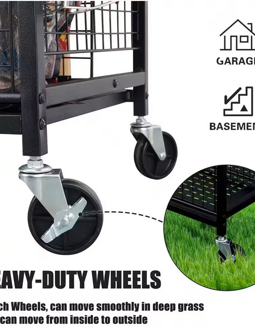 Load image into Gallery viewer, 3- Tier Garden Tool Organizer for Garage-Yard Tool Racks with Wheels
