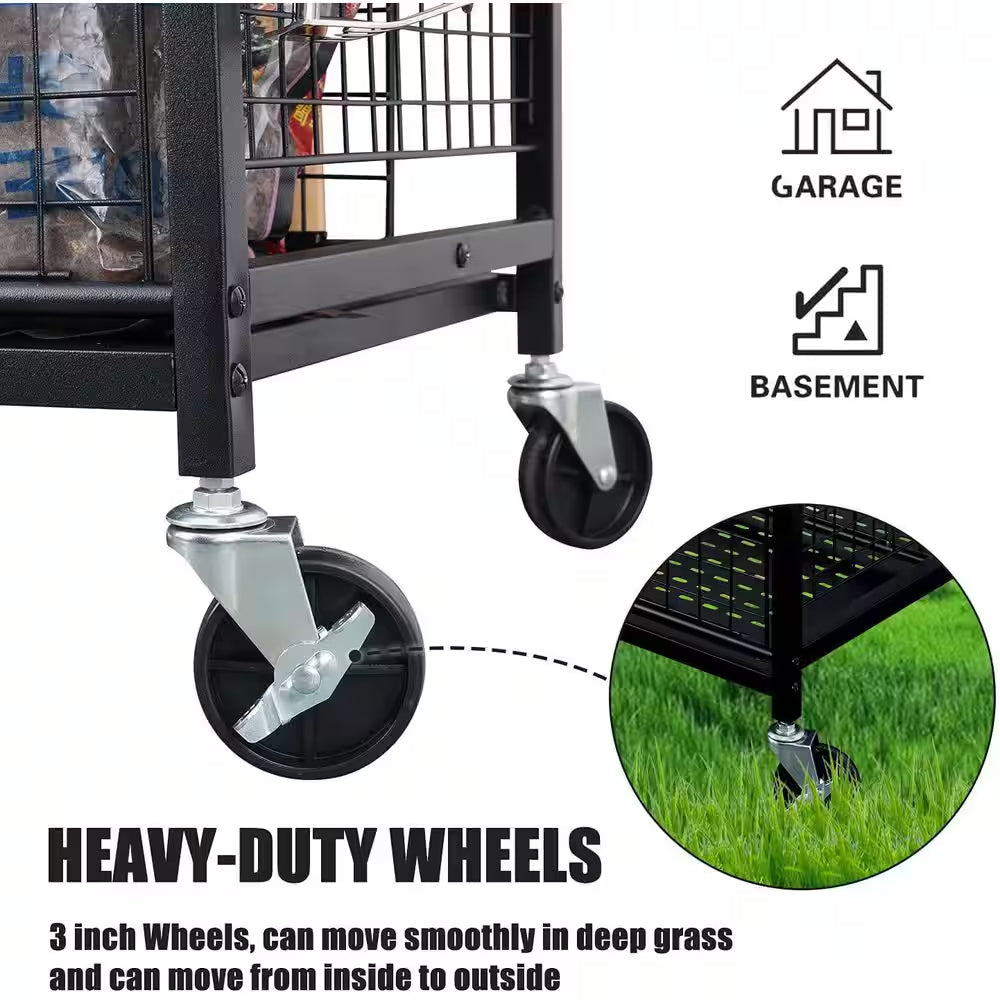 3- Tier Garden Tool Organizer for Garage-Yard Tool Racks with Wheels