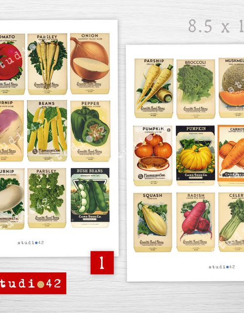 Load image into Gallery viewer, Vintage Seed Packs Ephemera, Vegetable Seeds Packs Printables, Seeds Digital Collage Sheets, Vintage Vegetable Seed Packets Printable
