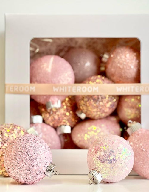 Load image into Gallery viewer, Christmas Glitter Ornaments, Christmas Tree Decoration, Pink Shades Set of 16 Pcs, Christmas Handmade Custom Balls Gift Decorative Hanging
