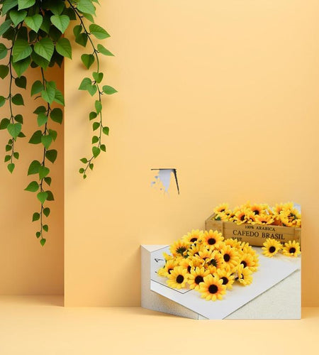 Fall Halloween Gift 100Pcs Yellow Artificial Flower Heads Mini Fake Sunflower Decorative Fabric Flowers Craft Floral Embellishments