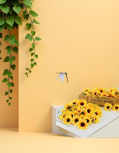 Load image into Gallery viewer, Fall Halloween Gift 100Pcs Yellow Artificial Flower Heads Mini Fake Sunflower Decorative Fabric Flowers Craft Floral Embellishments
