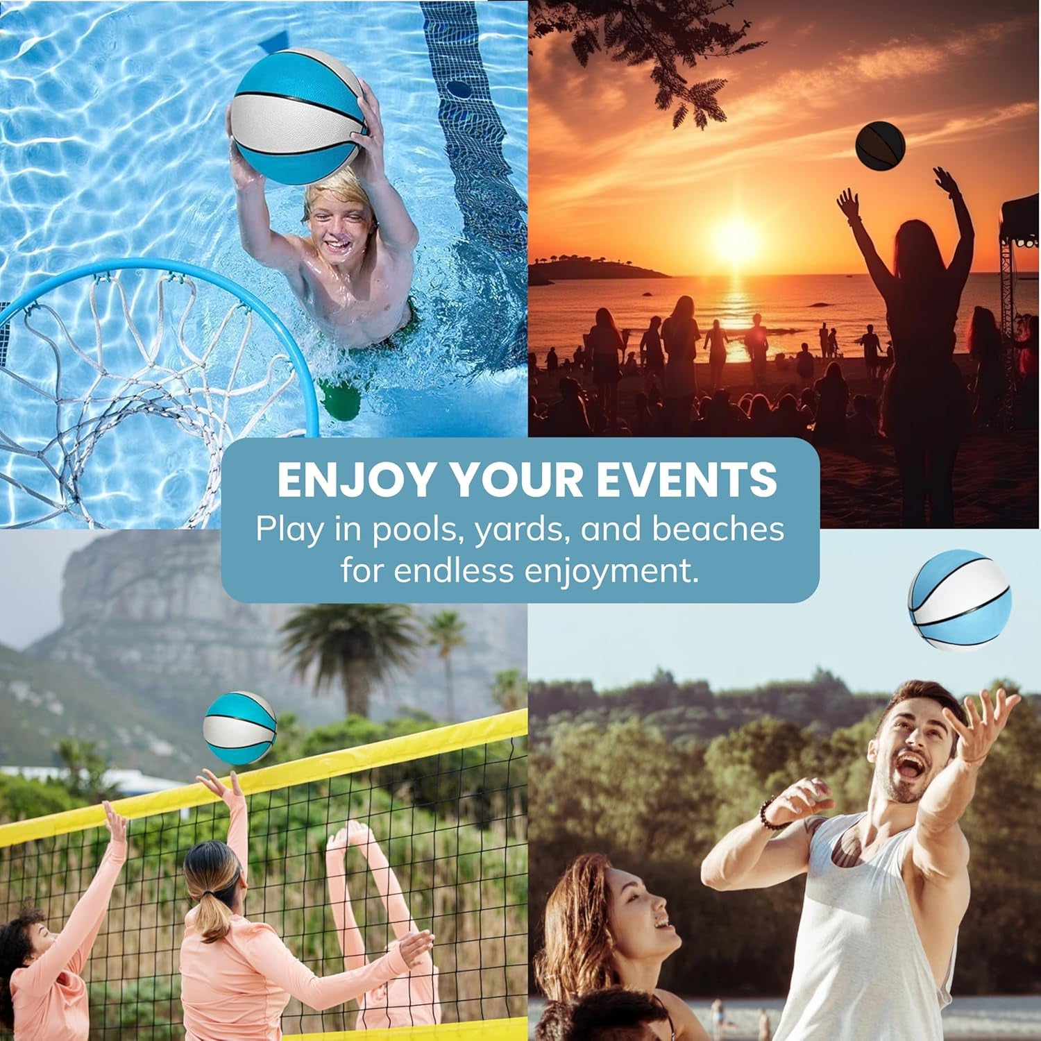 Regulation Size 9'' Swimming Pool Basketball, Waterproof, Blue (Size 6), for Ages 12+, 1 Piece