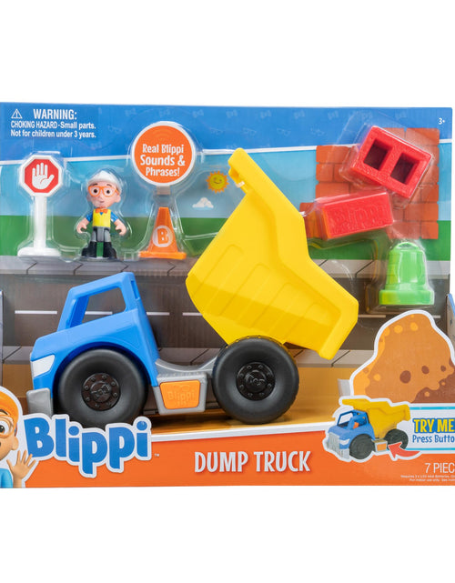 Load image into Gallery viewer, Blippi Dump Truck - Fun Freewheeling Vehicle Featuring 3 Construction Worker Sounds and Phrases - Educational Vehicles for Toddlers and Preschoolers - Amazon Exclusive
