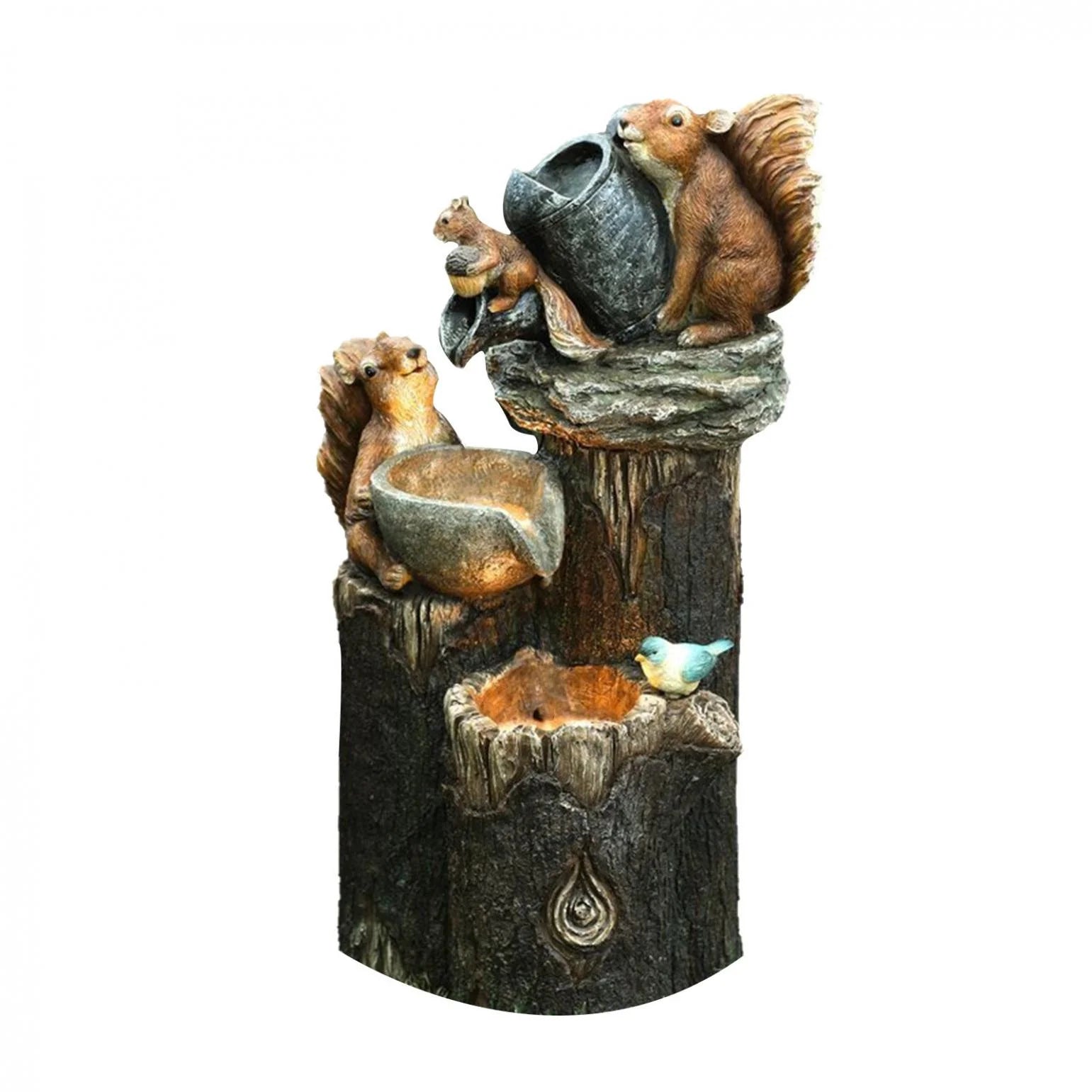 Clearance!  Garden Squirrel Statue Decor, Animal Garden Statue with Solar Led Lights, Resin Squirrel Water Fountain Statue for Outdoor Patio Decor