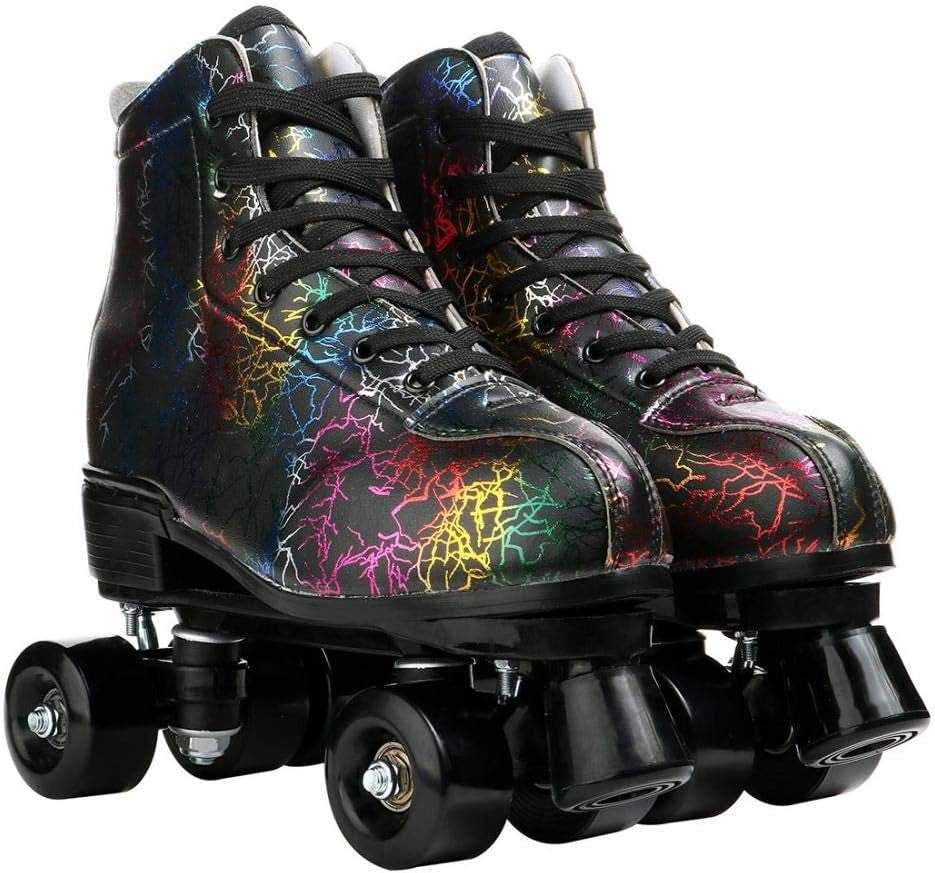 Roller Skates for Women and Men Cowhide High-Top Shoes Classic Double-Row Roller Skate Four-Wheel Roller Skates for Men Girls Unisex
