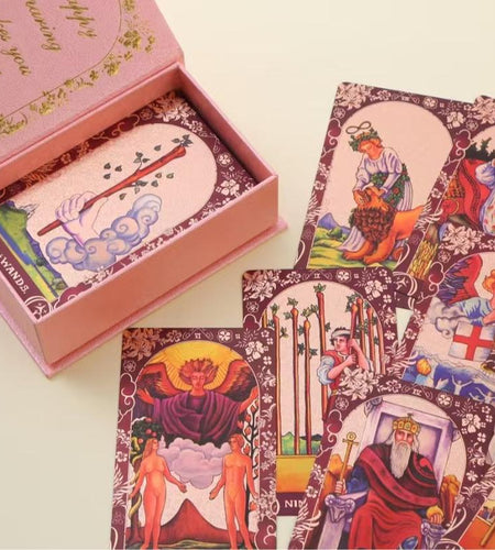 Pink Holographic Tarot Deck - Gold Foil, Color-Shifting, Waterproof Cards Complete Gift Set W/ Guidebook & Luxury Box Gift