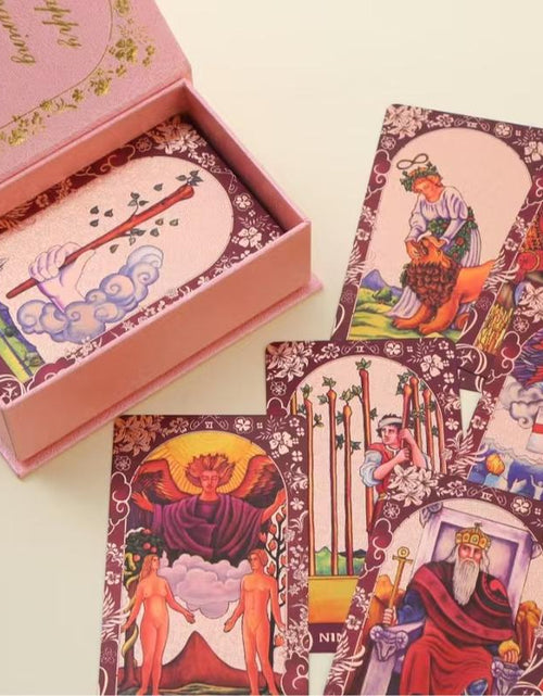 Load image into Gallery viewer, Pink Holographic Tarot Deck - Gold Foil, Color-Shifting, Waterproof Cards Complete Gift Set W/ Guidebook &amp; Luxury Box Gift

