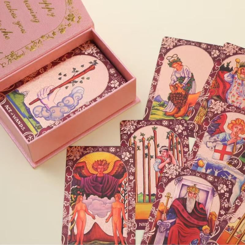 Pink Holographic Tarot Deck - Gold Foil, Color-Shifting, Waterproof Cards Complete Gift Set W/ Guidebook & Luxury Box Gift