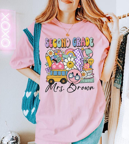 Customized 2Nd Grade Teacher Back to School T-Shirt (Send Me Your Customized Request), Retro Groovy 2Nd Grade Squad Shirt, Second Grade Teacher Gifts, Welcome to 2Nd Grade Clothing, Trendy School Summer Outfit, Gifts for 2Nd Grade Teachers