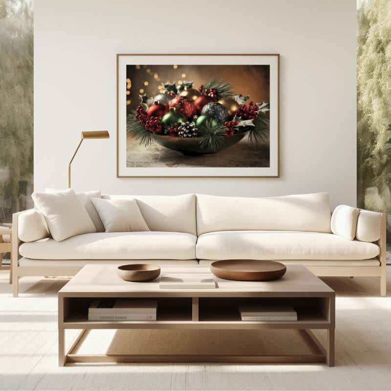 Elegant Christmas Ornament Wall Art Poster - High Quality Holiday Décor Physical Decoration, Aesthetic Holly Ornament Print Picture Unframe
