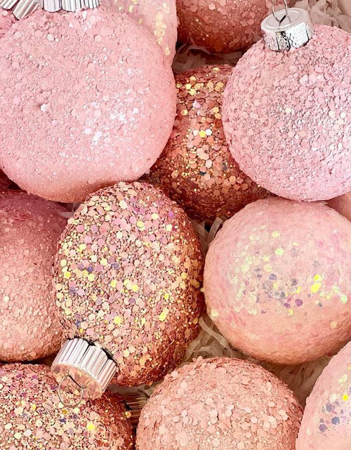 Load image into Gallery viewer, Christmas Glitter Ornaments, Christmas Tree Decoration, Pink Shades Set of 16 Pcs, Christmas Handmade Custom Balls Gift Decorative Hanging
