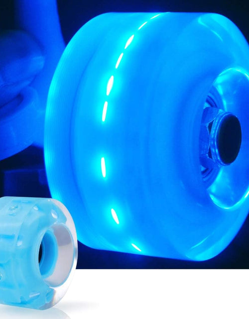 Load image into Gallery viewer, Light up Roller Skate Wheels 8 Pack, 78A Hardness LED Skateboard Wheels with Premium ABEC-9 Bearings, Illuminating Roller Skate Accessories for Outdoor Indoor Quad Skates

