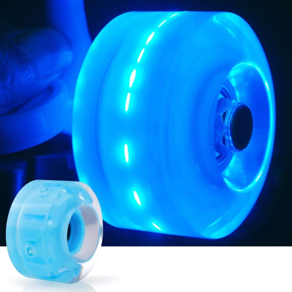 Light up Roller Skate Wheels 8 Pack, 78A Hardness LED Skateboard Wheels with Premium ABEC-9 Bearings, Illuminating Roller Skate Accessories for Outdoor Indoor Quad Skates