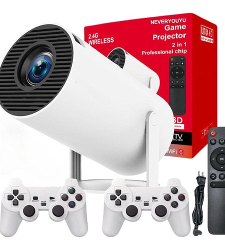 Portable Retro Game Projector – 10,000+ Built-In Retro Games, 1080P HD, Android 11, Dual Wireless Controllers | Portable Outdoor Movie & Gaming Projector W/ Auto Keystone, Wifi, Bluetooth – Perfect Gift for Family, Kids & Gamers