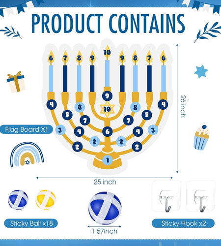 Hanukkah Party Games Party Decorations 26 X 25 Menorah Dart Board with 18 Sticky Balls Hanukkah Activities Chanukah Gifts Chanukah Favors