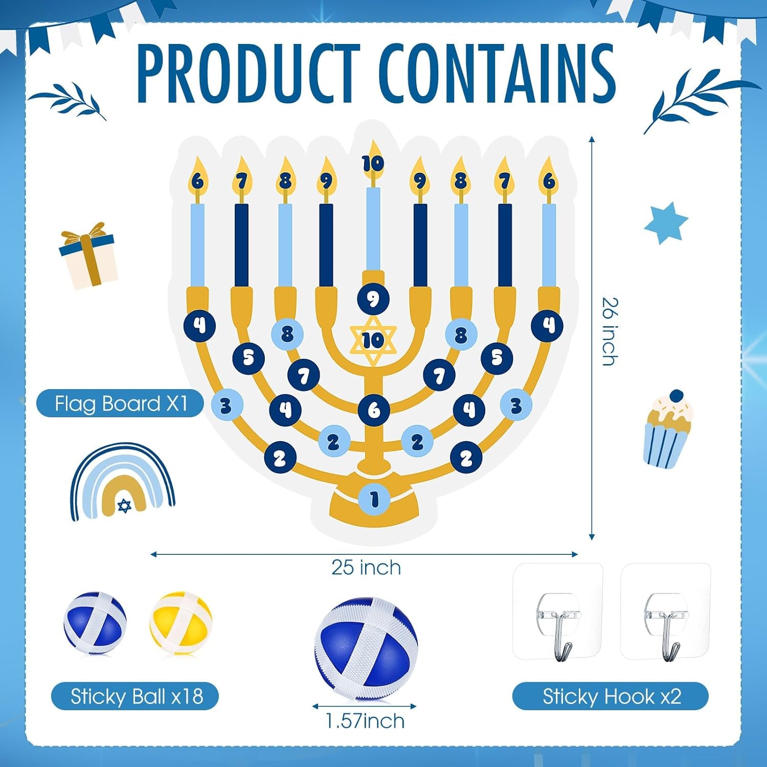 Hanukkah Party Games Party Decorations 26 X 25 Menorah Dart Board with 18 Sticky Balls Hanukkah Activities Chanukah Gifts Chanukah Favors