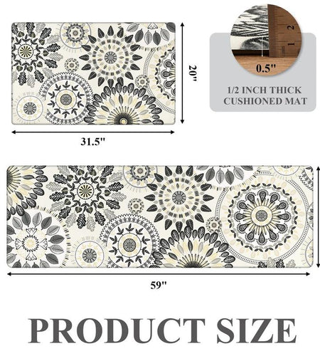 [Fallfreshness] HEBE anti Fatigue Kitchen Rug Sets 2 Piece Non Slip Kitchen Mats for Floor Cushioned Kitchen Rugs and Mats Waterproof Comfort Standing Mat Runner for Kitchen, Home Office, Sink, Laundry