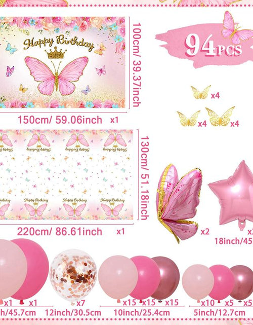 Load image into Gallery viewer, Butterfly Birthday Balloon Arch Kit, 95Pcs Purple Pink Butterfly Birthday Party Decoration DIY Set, Lavender Balloons Foil Balloons, Happy Birthday Backdrop Tablecloth, Girl&#39;S Birthday Party Balloon Garland, Party Supplies, Father&#39;S Day Gift

