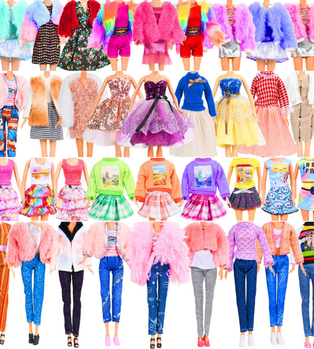 28Pcs Doll Clothes and Accessories Including Winter Coats Jackets Fashion Dresses Tops and Pants Shoes for 11-12 Inch Dolls Dress up Toys Xmas Stocking Stuffers for Girls
