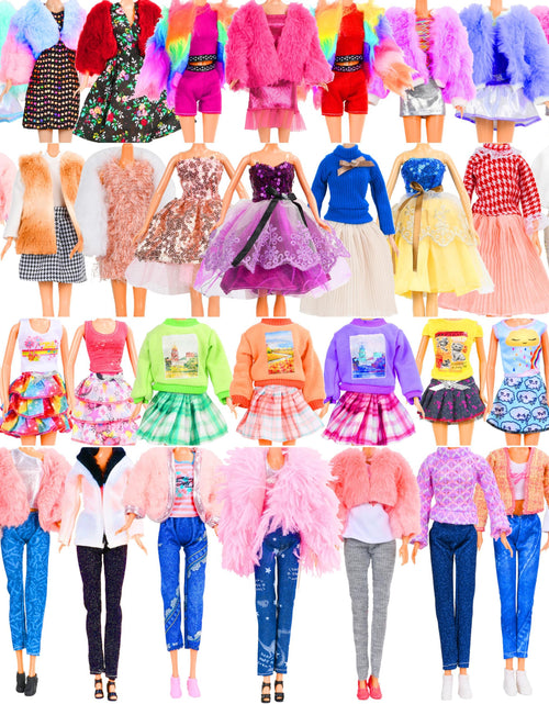Load image into Gallery viewer, 28Pcs Doll Clothes and Accessories Including Winter Coats Jackets Fashion Dresses Tops and Pants Shoes for 11-12 Inch Dolls Dress up Toys Xmas Stocking Stuffers for Girls
