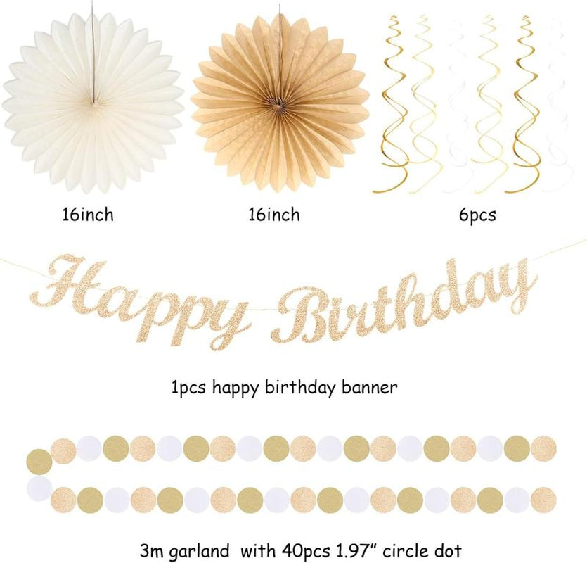 Boho Birthday Party - Decorations 21Pcs Autumn Neutral Retro Happy Banner, Girl Sweet Peach Paper Streamers Lanterns, Rustic Backdrop Decor Set Cozy