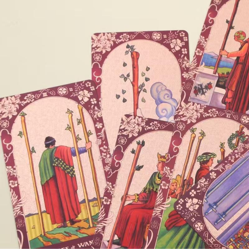 Pink Holographic Tarot Deck - Gold Foil, Color-Shifting, Waterproof Cards Complete Gift Set W/ Guidebook & Luxury Box Gift