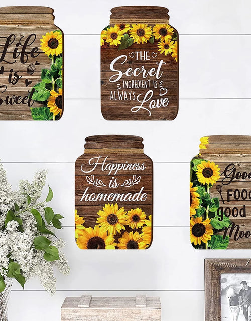 Load image into Gallery viewer, 4 Pcs Mason Jar Wall Decor Wooden,Kitchen Rustic Home Decor Inspirational Kitchen Decor Hanging Farmhouse Kitchen Signs Wall Decor for Home Decor

