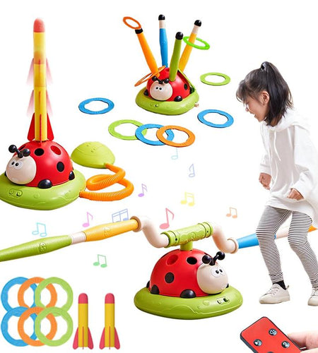 3 in 1 Musical Jump, Toss Ring Game and Stomping Launch Rocket Launcher for Kids Outdoor Toys with Remote Control, Indoor outside Toys for Ages 4-8 5-7 8-13 Gifts