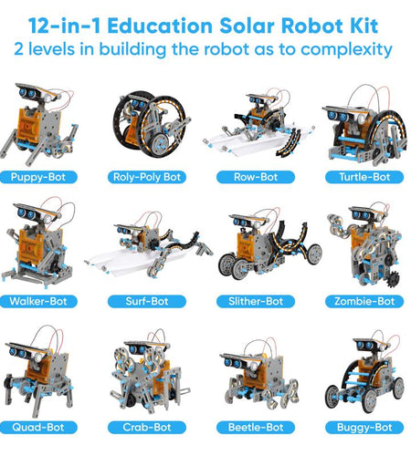 Sillbird STEM 12-In-1 Education Solar Robot Toys -190 Pieces DIY Building Science Experiment Kit for Kids Aged 8-10 and Older,Solar Powered by the Sun