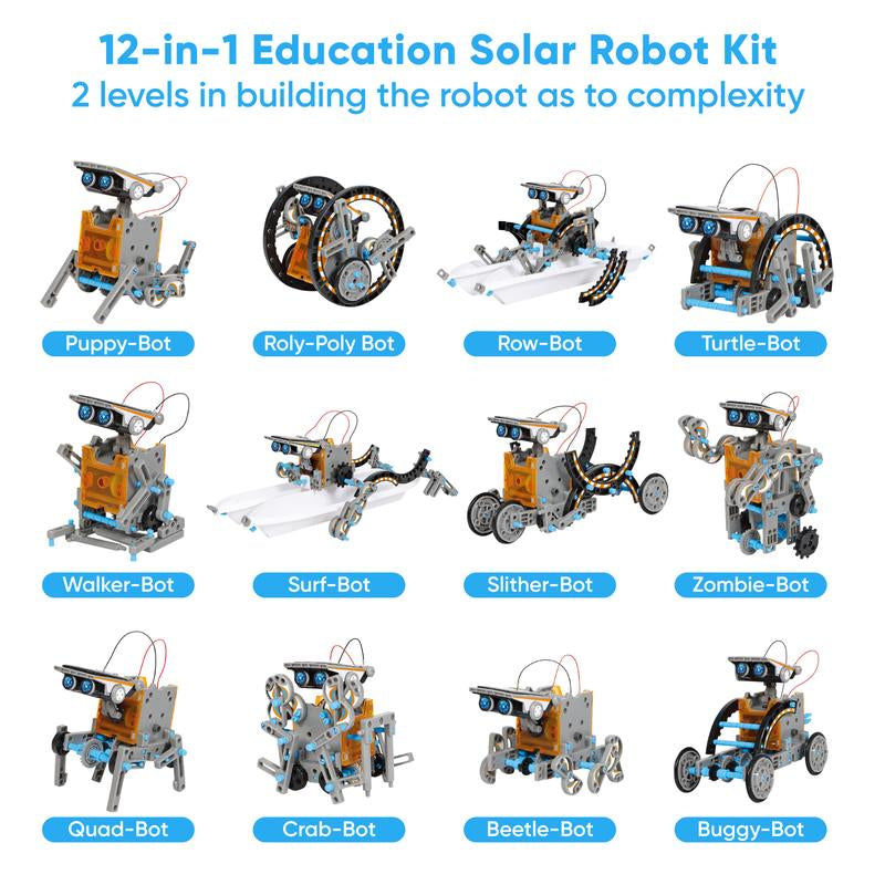 Sillbird STEM 12-In-1 Education Solar Robot Toys -190 Pieces DIY Building Science Experiment Kit for Kids Aged 8-10 and Older,Solar Powered by the Sun