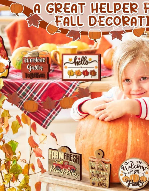 Load image into Gallery viewer, 15 Pcs Fall Tiered Tray Decor Set Hello Fall Decor Autumn Wood Signs Thanksgiving Orange Brown Table Signs Farmhouse Wooden Maple Pumpkin Gnomes Tabletop for Festival Home Decor(Autumn)
