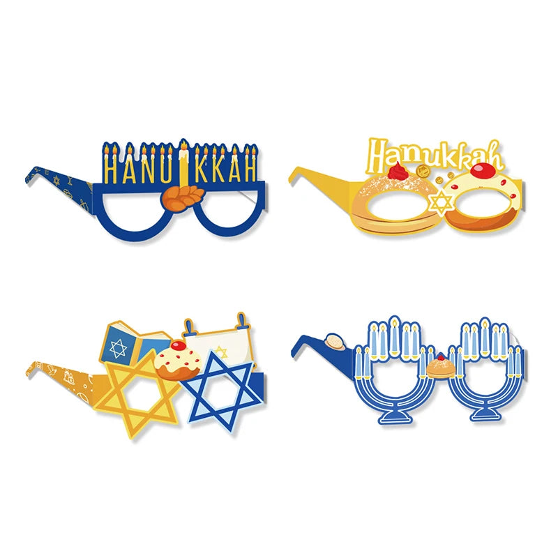 8Pcs Hanukkah Party Paper Glasses Props Interesting Holiday Glasses Frames Hanukkah Party DIY Photo Booth Props Glasses Decorate