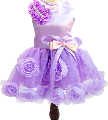 Pet Small Dog Puppy Cat Clothes Coat Wedding Costume Satin Rose Formal Dress Tutu Purple Violet L