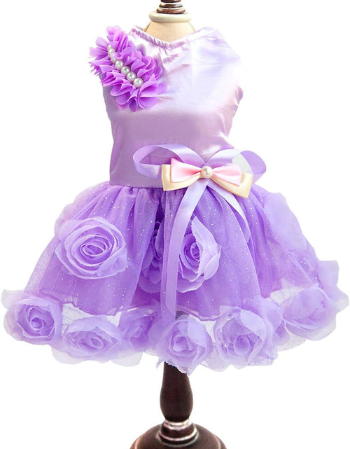 Load image into Gallery viewer, Pet Small Dog Puppy Cat Clothes Coat Wedding Costume Satin Rose Formal Dress Tutu Purple Violet L
