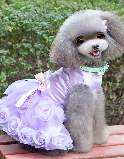Load image into Gallery viewer, Pet Small Dog Puppy Cat Clothes Coat Wedding Costume Satin Rose Formal Dress Tutu Purple Violet L
