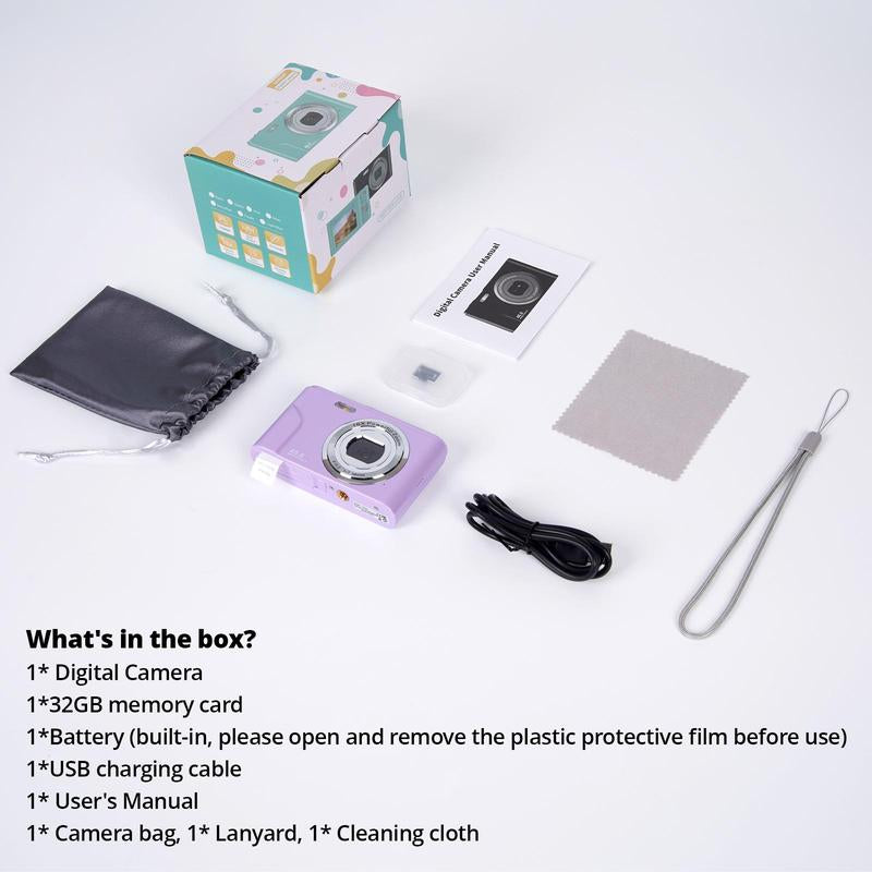 Auto Focus Digital Camera, 1 Count Full HD 1080P/48MP Mini Digital Cameras with 32G Memory Card, Compact Portable Camera, 16X Zoom Digital Camera Pictures For, Photo Camera, Shoot Cameras, Pocket Camera